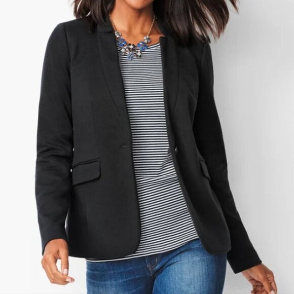 TALBOTS Aberdeen Classic One-Button Blazer Modal Perfect Ponte Knit Black Sz 4 - Picture 1 of 14